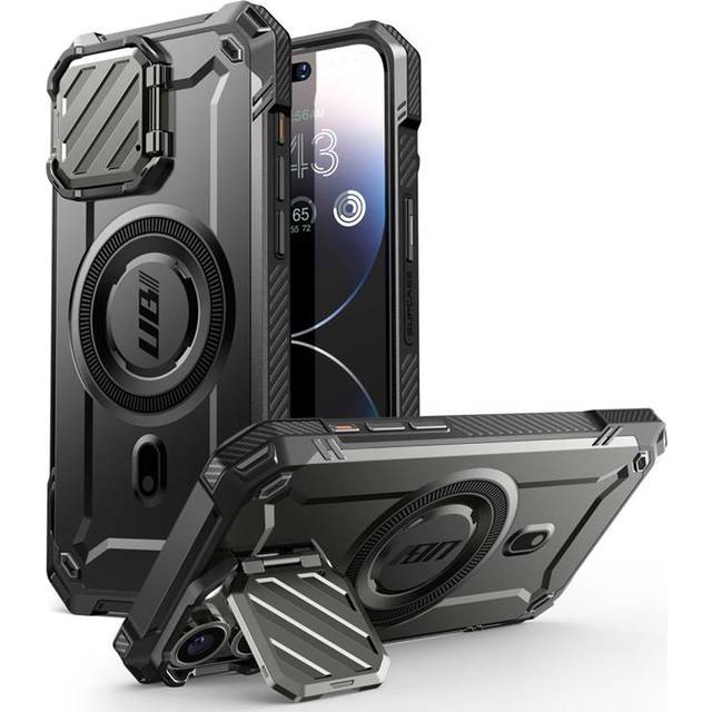 SUPCASE UBMagXT Fodral för iPhone 15 Pro 6,1'' med Kamerahölje, [MagSafe Kompatibel] Robust Helkropps Fodral med Inbyggt Stödstöd (Svart)