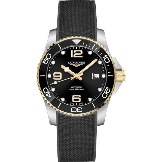 Longines Mens Black L37813569 Hydroconquest Stainless Steel and Rubber Automatic Watch 41mm - BLACK