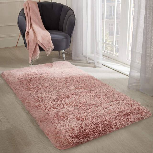 Fluffy Rug Anti-Slip Plain Shaggy Floor Mat - Baby Pink - 80cm x 150cm