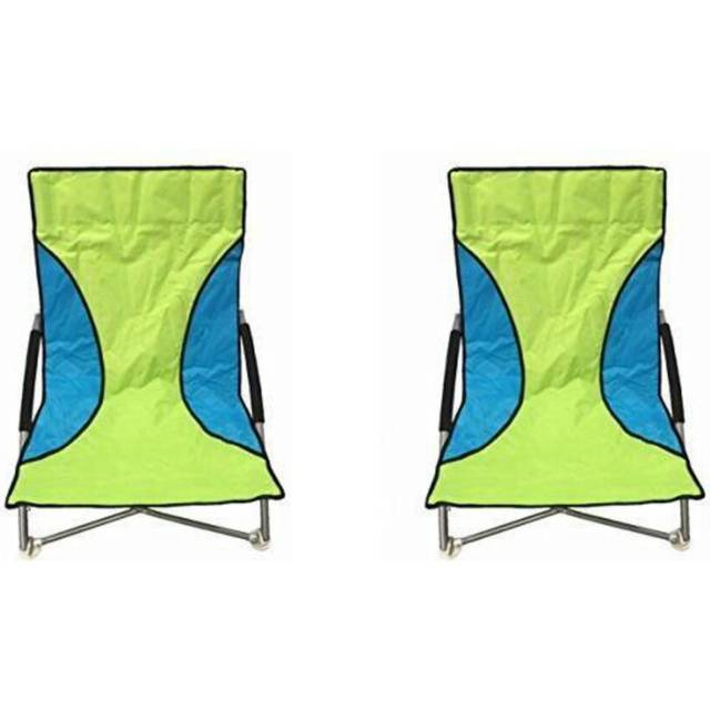 2 Green Nalu Folding Low Seat Beach Chairs