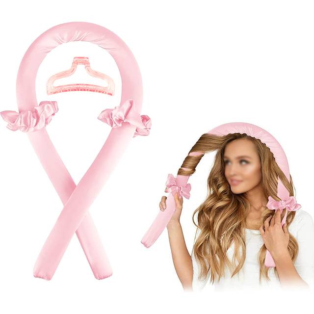 4 st värmefria lockar, gör-det-själv-hårverktyg, pannbandsset för att sova i med hårspännen och scrunchie, hårinpackning över natten, lockar, stylingk - Rosa (En-Storlek,1 st)
