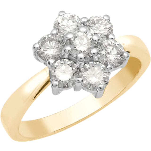 18ct 2 Colour Gold 1.25ct Diamond 7 Stone Flower Cluster Ring - 18R130-125 - Multi - J