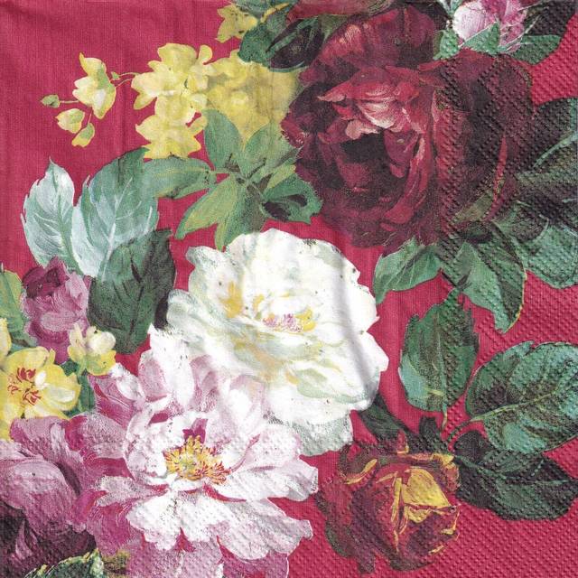 IHR Vintage BIg Rose Red Print Lunch Paper Napkins 20 Disposable 3-Ply