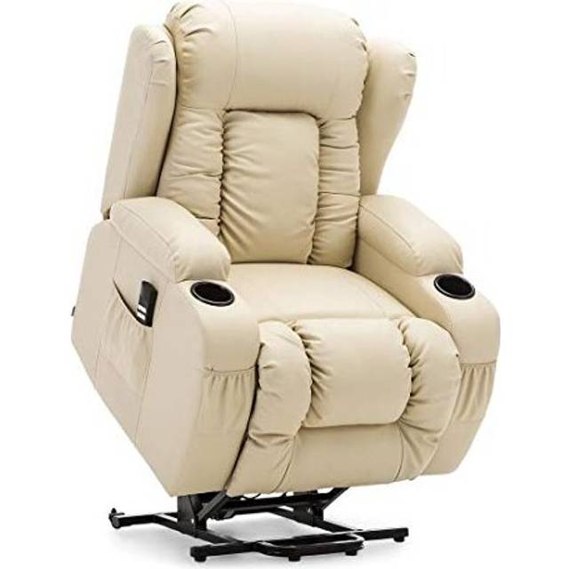 More4Homes Caesar Dual Motor Electric Rise Recliner Bonded Leather Armchair Electric Lift Riser Chair (Cream) - One Size