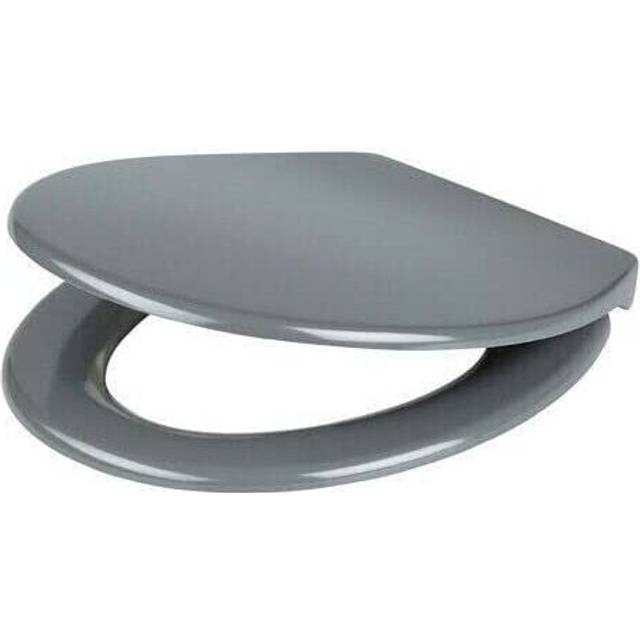 18'' Universal Toilet Seat Grey Mdf Oval Heavy Duty Bathroom Chrome Hinges Home