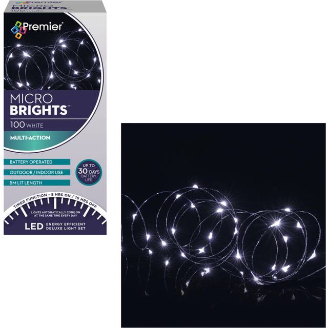 Christmas 100 Micro Brights Battery Timer LED Lights Indoor / Outdoor - White