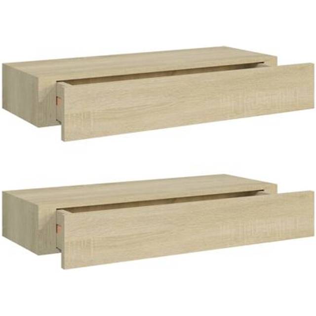 vidaXL 2x Wall-mounted Drawer Shelves Oak MDF Floating Cabinet Wall Shelf