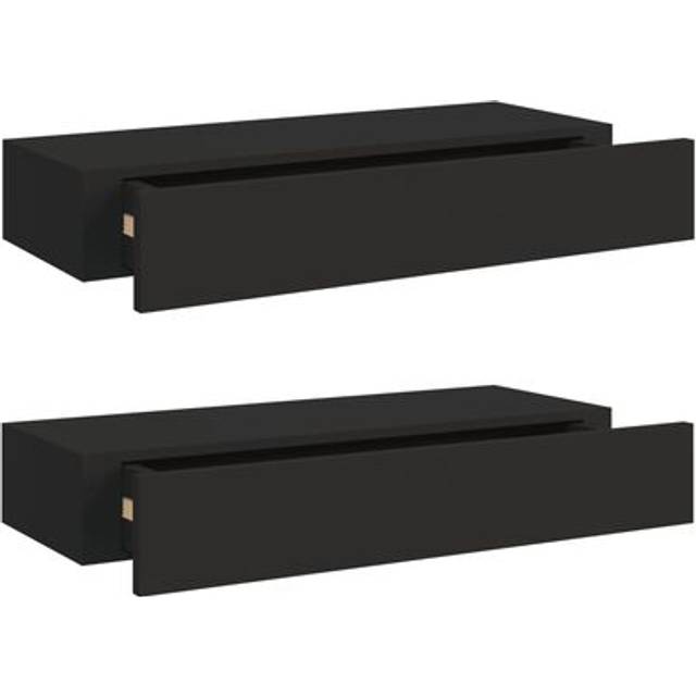 vidaXL Wall-mounted Drawer Shelves 2 pcs Black 60x23.5x10cm MDF