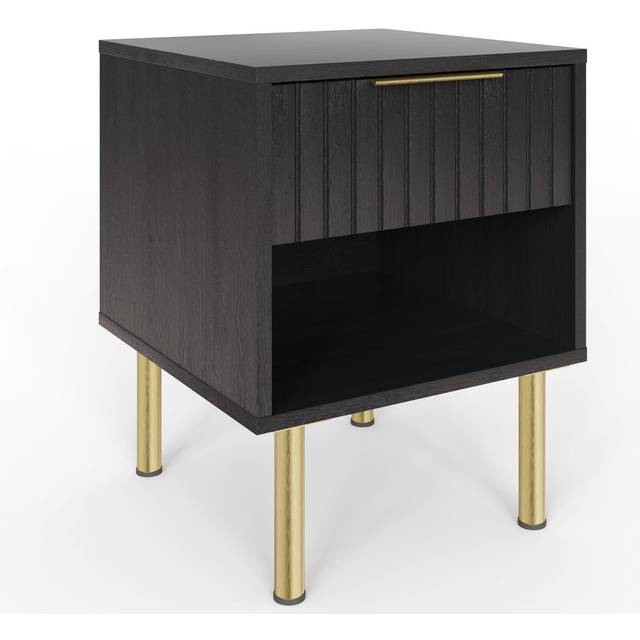 GFW Nervata Single Drawer Single Shelf Black Lamp Table - 39 x 39 x 49cm
