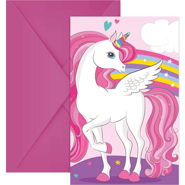 Procos Magni, Grusskarte Briefpapier, 93766 Einladungen Unicorn Rainbow Colors, FSC Mix, 6 Stück mit Umschlag, Geburtstag, Motto (6Stk