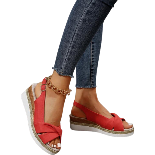 Dam Twist Band Slingback Espadrillesandaler, Vacation Red Faux Mocka Wedge Sandaler - Röd (EUR36,EUR37,EUR38,EUR39,EUR40,EUR41,EUR42,EUR43)