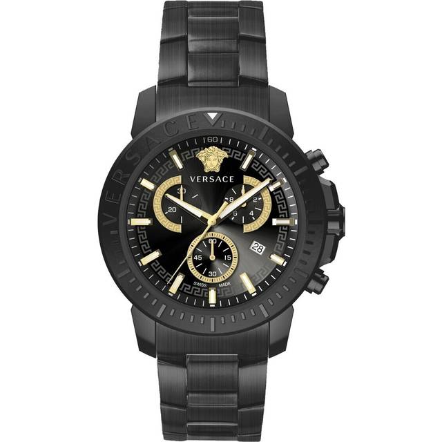 Versace, Watches, male, Black, ONE SIZE, NEW Chrono Gunmetal Stainless Steel Watch