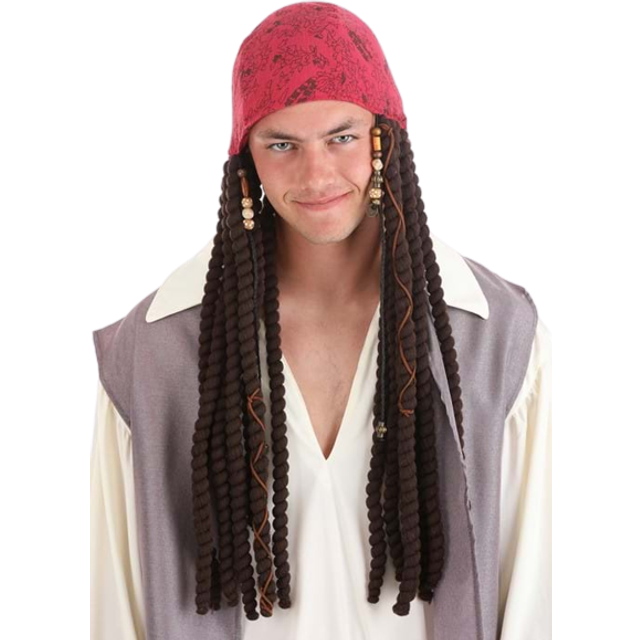 Jack Sparrow Bandana and Dreads Set for Adults | Jack Sparrow Accessoires - Brown&#47;Red (One-Size)
