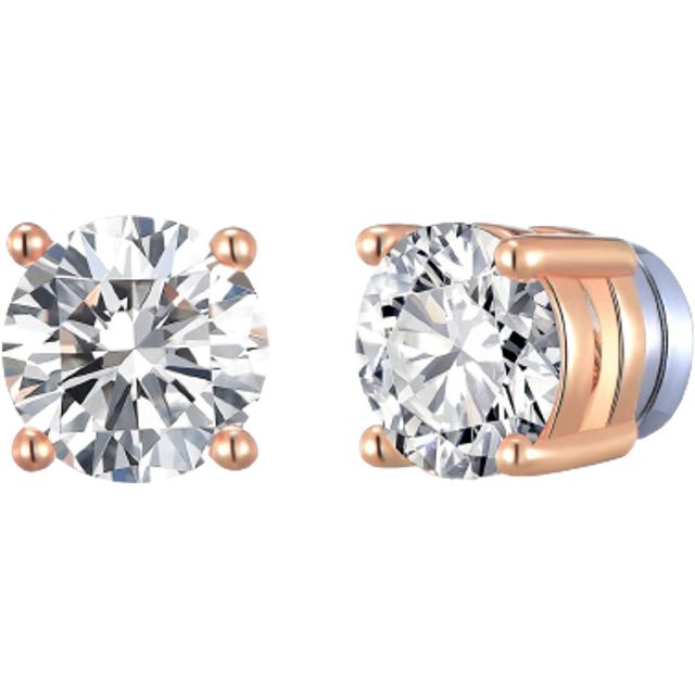 Rose gold plated round magnetic clip on stud earrings created with zircondia® cr