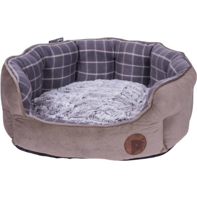 Petface Bamboo Oval Dog Bed, Medium, Grey Check
