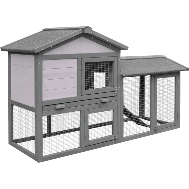 PawHut Wood Rabbit Hutch D51-101 620 x 1470 x 535 mm Grey
