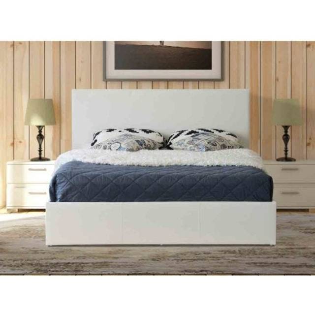 Modernique White 6Ft Ottoman Super King Sized Storage Bed Faux Leather In White, White