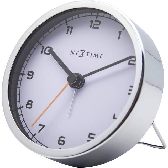 NeXtime väckarklocka, "COMPANY ALARM" mycket tyst, vit/metall, ø 9 cm