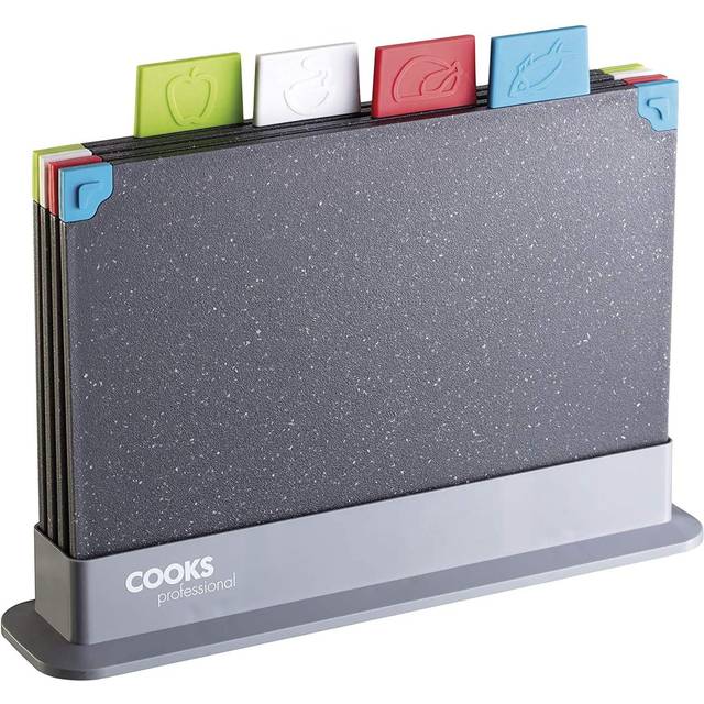 Cooks Professional 4 Non Slip Chopping Boards w/ Stand Grey, Grey