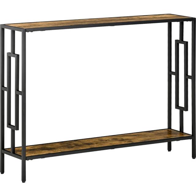Industrial Console Table with Storage Shelf - Narrow Hallway Dressing Desk with Metal Frame for Living Room - Bedroom - Rustic Brown Black - Home Livi