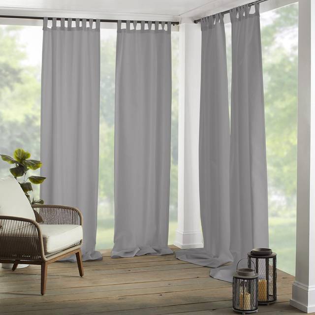 Elrene Home Fashions Matine Weatherproof Tab-Top Indoor/Outdoor Solid Color Curtain Panel for Porch  Pergola  Patio  Deck  52 W x 108 L  Gra