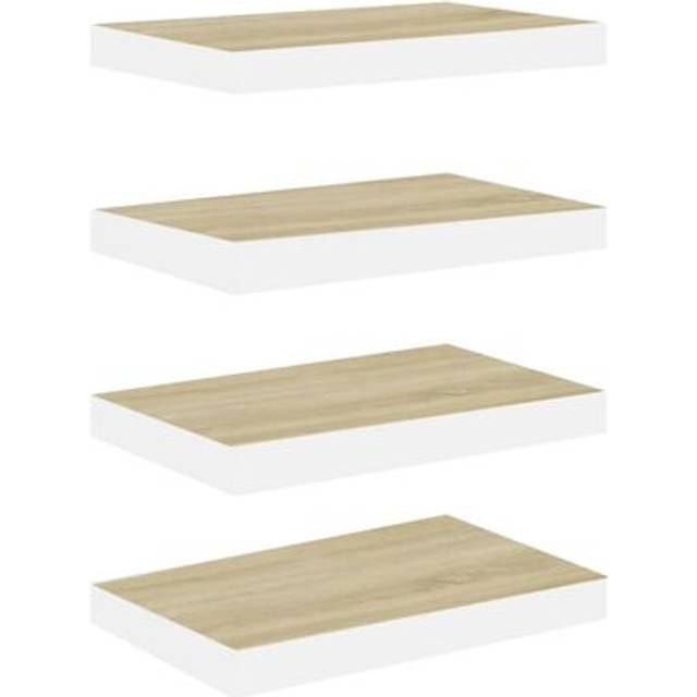 vidaXL Floating Wall Shelves 4 pcs Oak and White 40x23x3.8 cm MDF - Brown