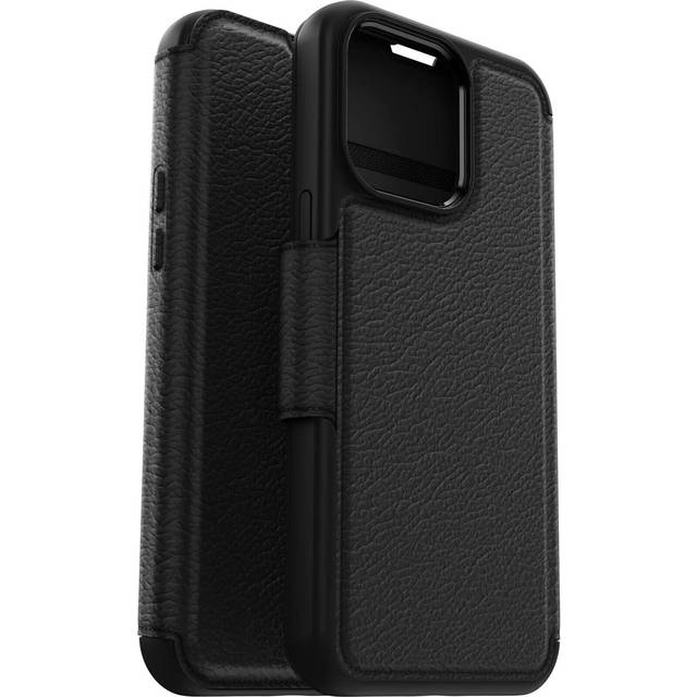 OtterBox Strada skal för iPhone 15 Pro för MagSafe, stöttåligt, fallsäkert, premiumläder skyddande folioskal med två korthållare,testad till militärstandard x3, Svart