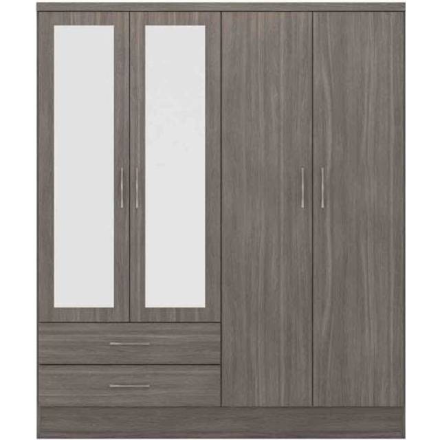 Nevada Black Grain 4 Door 2 Drawer Mirrored Wardrobe