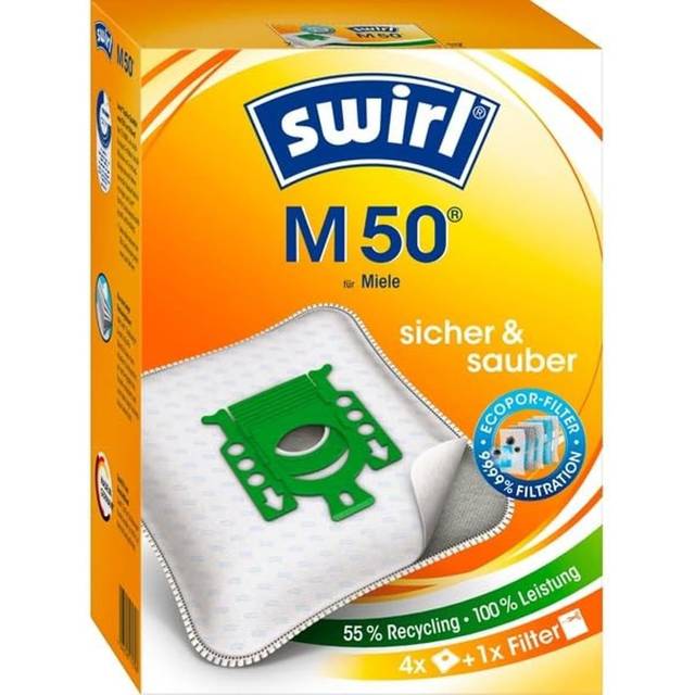 Swirl dammsugarpåsar, 2L, MicroPor Plus, AntiBac, 4 st, Vit, Recycled Materials, Miele Compatible