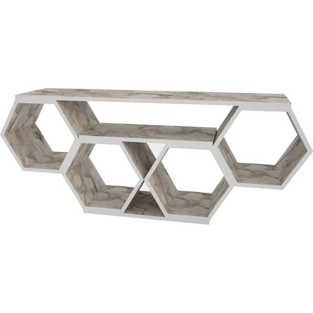 Decorotika Honey 120 Cm Wide Hexagonal Tv Unit For Tvs Up To 51" - White Marble Effect, White