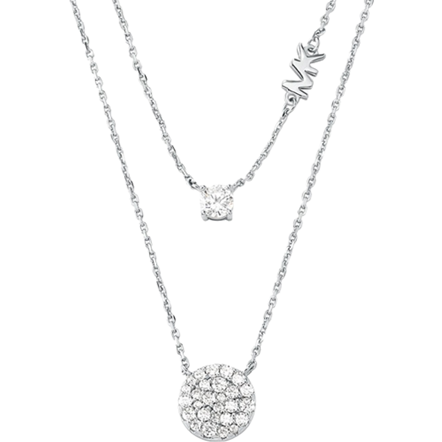 MK Precious Metal-Plated Sterling Silver Pavé Disc Layering Necklace - Silver - Michael Kors - ONE SIZE