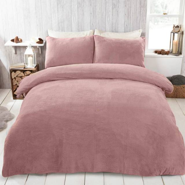 Teddy Fleece Duvet Cover Set - Pink / Single