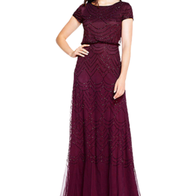 Adrianna Papell Blouson Beaded Evening Maxi Dress