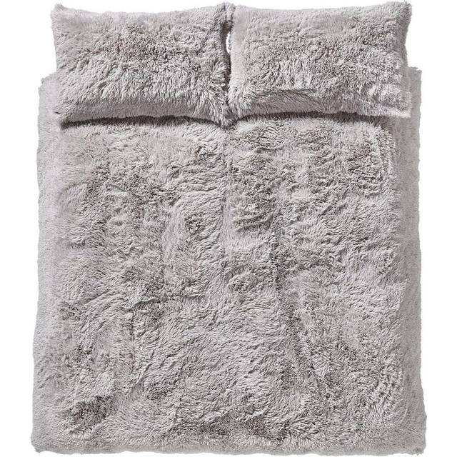 Cuddly Faux Fur Duvet Cover Set with Pillowcases - Silver (Single - 1 Standard Pillowcase)