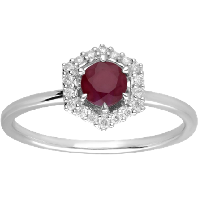 9ct White Gold 0.48ct Ruby & Diamond Halo Engagement Ring
