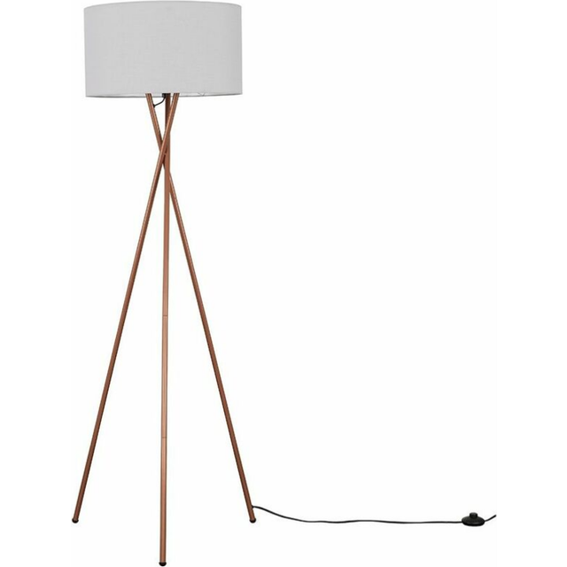 Camden Modern Copper Metal Tripod Floor Lamp with Light Grey Shade