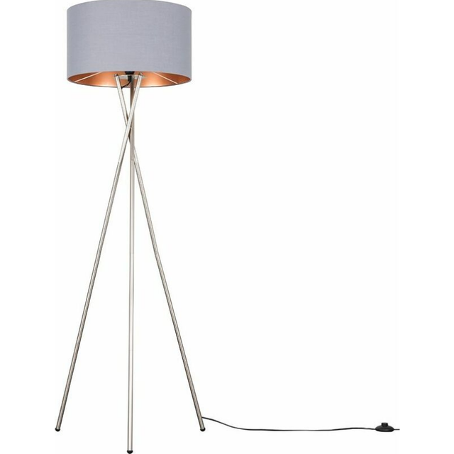Minisun - Camden Modern Brushed Chrome Metal Tripod Floor Lamp with Grey and Copper Shade