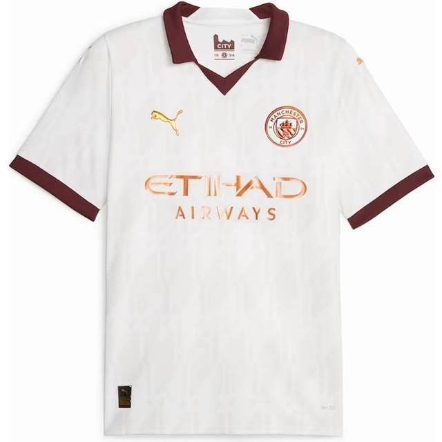 Manchester City Away 23/24 JR matchtröja, PUMA White-Aubergine, Barn, 140
