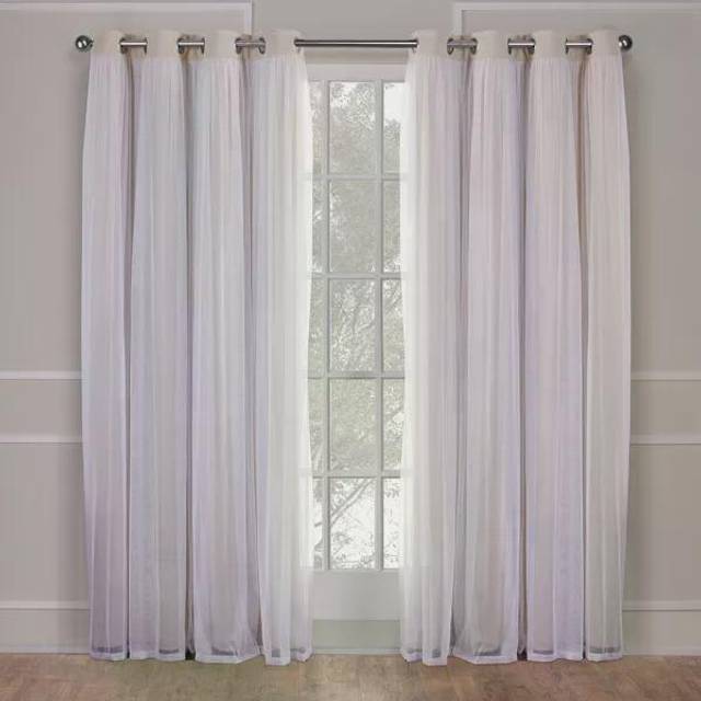 TOWN & COUNTRY LUXE Exclusive Home Catarina Layered Solid Room Darkening Blackout and Sheer Grommet Top Curtain Panel Pair  52x108  Sand 2 C