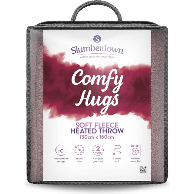 Slumberdown Comfy Hugs Heated Throw – Large Electric Blanket for Beds, Sofas & Settees, Ultra-Soft Fleece with 10 Heat Settings & Adjustable Timer – W - Dusty Pink (160cm W X 130cm L)