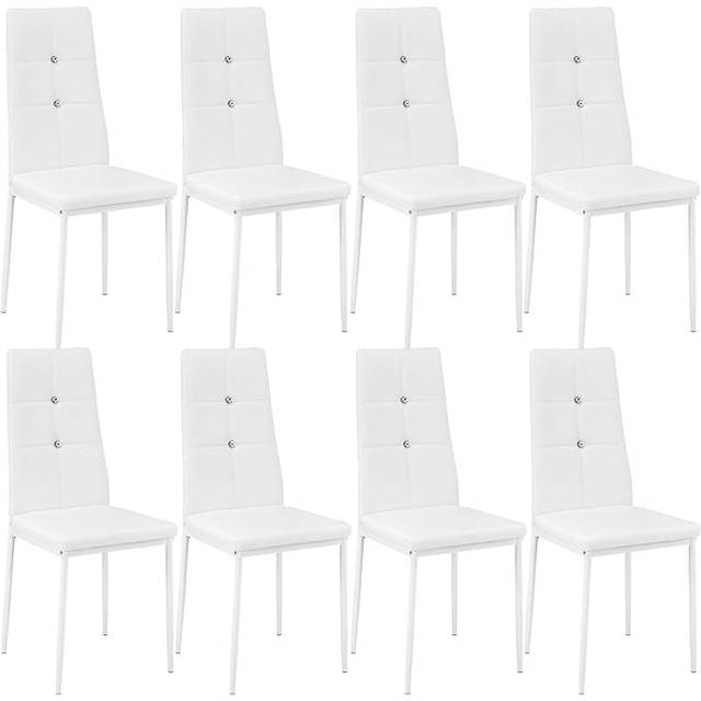 Tectake 8 Dining Chairs w/ Rhinestones - White, White