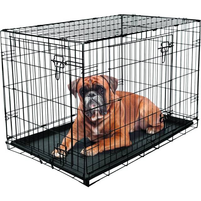 "RAC Dog Puppy Cage Folding 2 Door Crate Plastic Tray Large 36"" Black"
