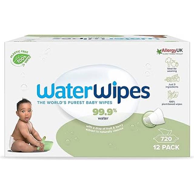 WaterWipes Baby Wipes Sensitive Weaning Biodegradable Unscented, 99.9% Water, 720 Wet Wipes (12 Packs Of 60 Wipes)