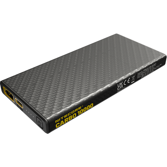 Nitecore CARBO 10000 Power Bank - Portabelt batteri - 10000mAh, 2xUSB Typ A/C, QC 3.0 / PD 20W, 5V, 3A - Kolfiber