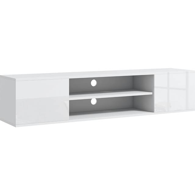 HOMCOM Floating TV Stand Cabinet for TVs up to 60", Wall Mounted TV Unit with Open Shelf, Storage Cupboards and Cable Management for Living Room, Whit