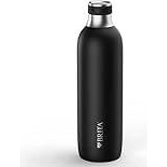 BRITA SodaTRIO 1L vattenflaska i rostfritt stål, svart, isolerad med halkfritt silikonlock