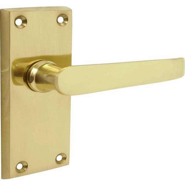 Polished Brass Victorian Short Backplate Straight Lever Door Handle - Pair - Designer Levers
