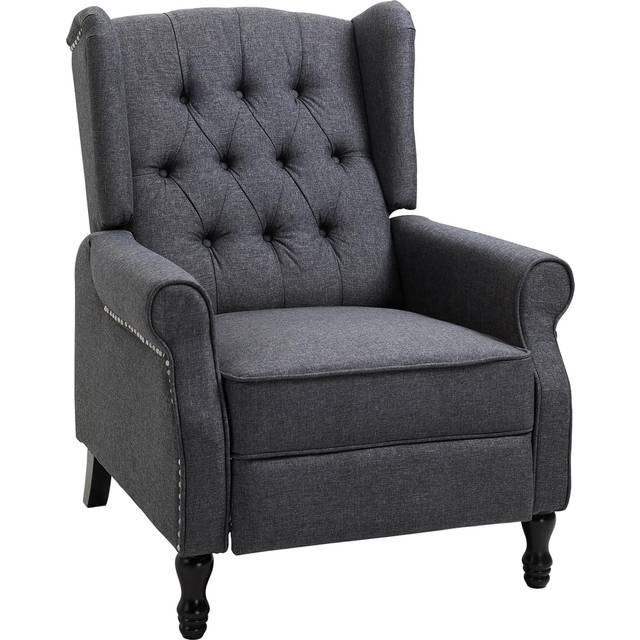 HOMCOM Manual Reclining Armchair Recliner with Retractable Footrest Dark Grey | TJ Hughes
