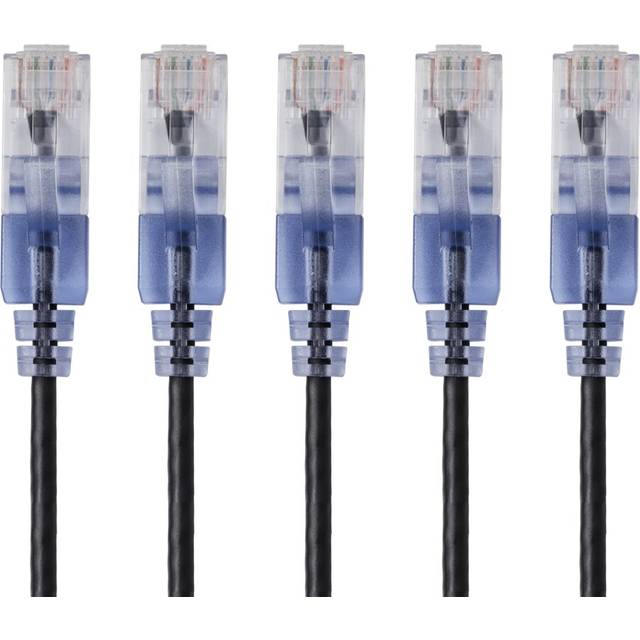 Monoprice Cat6A Ethernet Patch Cable - SlimRun, Snagless RJ45, 550MHz, UTP, Pure Bare Copper, 10G, 30AWG, 5-Pack, 3ft, Blue