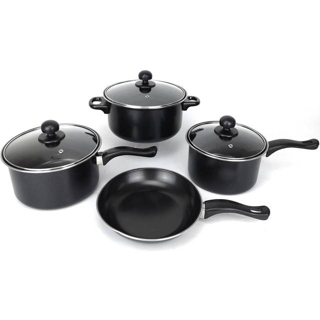 Black 7 Piece Non Stick Cookware Set Cooking Pot Frying Pan Saucepan